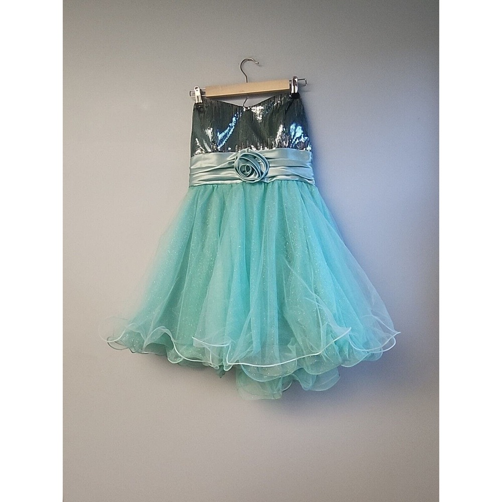 Speechless blue sequined satin crinoline cocktail formal evening dress 13